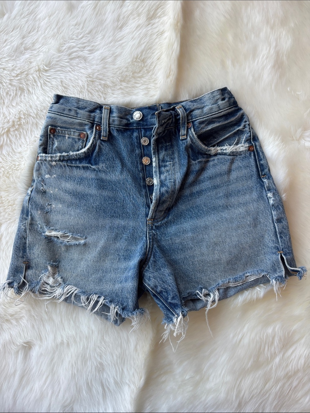 Vintage AGOLDE Dee Short - Distressed High-Rise Denim Shorts - Blue
